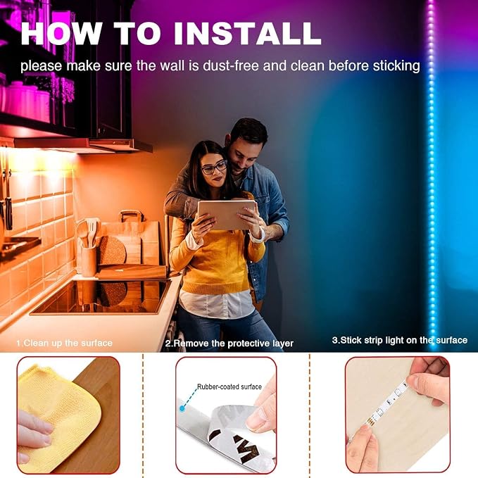 20FT LED Strip Lights for Bedroom RGB Color Changing | DIY Color Options, Remote Control, Power Supply, Decorative Lighting for Room Home Decor