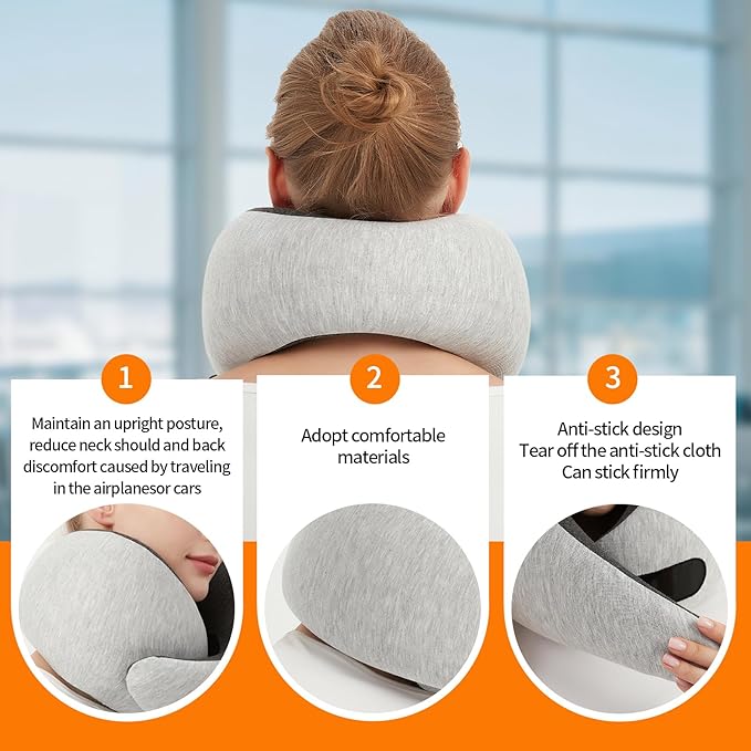 Travel Neck Pillow Airplane, Memory Foam Travel Pillows for Comfort on Sleeper Hold Compact and Ergonomic Design for Traveling Car Rides Home Road Trip Essentials for Adults and Kids (Grey)