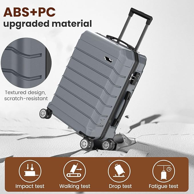 Luggage Sets 3 Piece, Hardside Carry On Suitcase with Spinner Wheels, Lightweight Durable Luggage for Travel | TSA Lock, Expandable Suitcase Set for Men and Women（20/26in） (Grey)