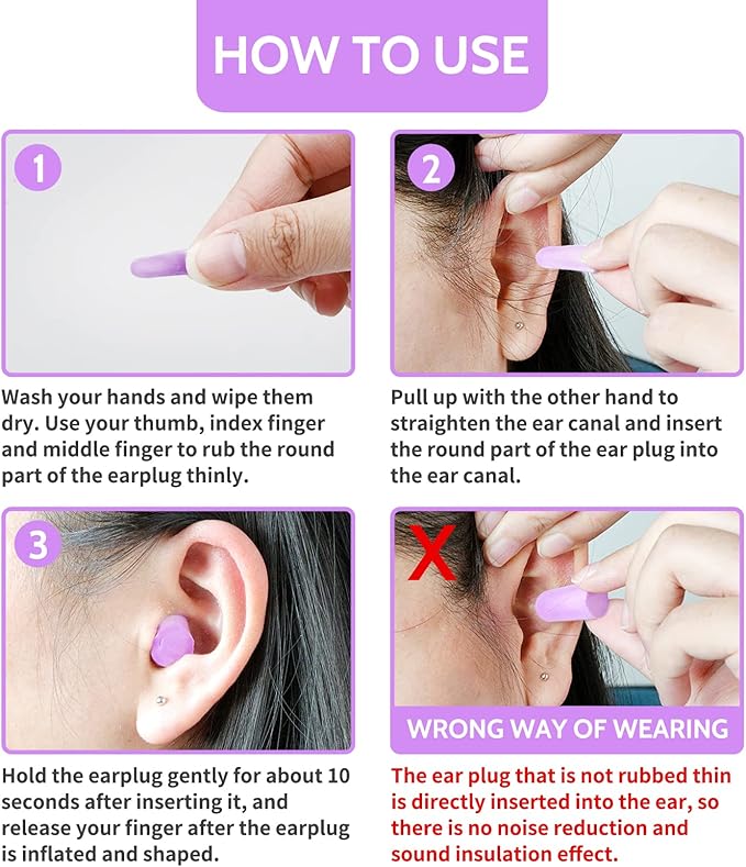 LYSIAN Ultra Soft Foam Earplugs Sleep - 38dB SNR Noise Cancelling Ear Plugs for Sleeping, Shooting, Snoring, Work Loud Sound Reduction- 60 Pairs Valued Pack,Purple