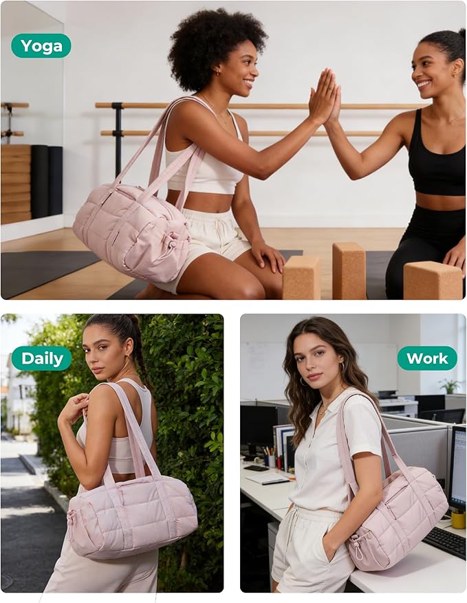 BAGSMART Reiki Gym Bag for Women, Mini/Medium Crossbody Bags for Women, 5L Dance Bag with Detachable Strap, 15L Yoga Mate Bag with Wet & Dry Pocket, Medium/Candy Pink