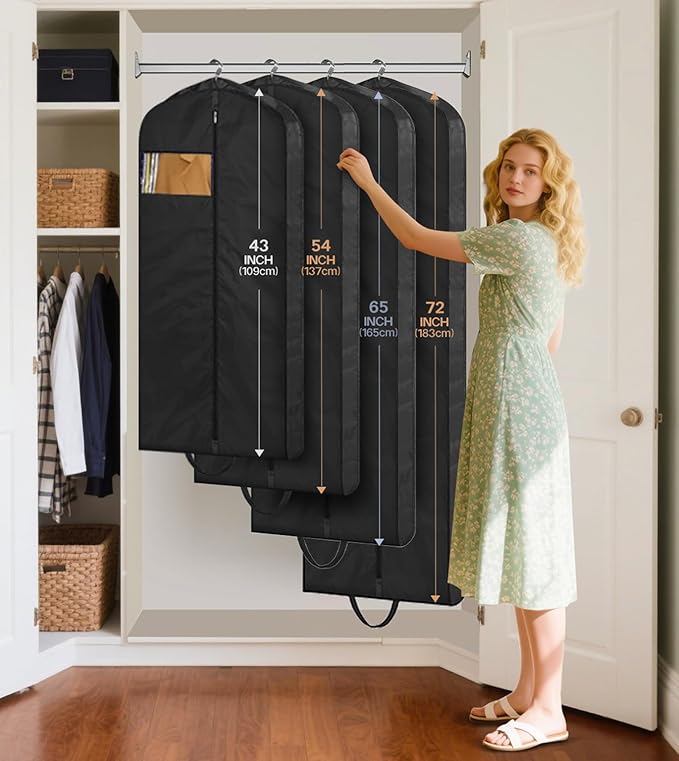 MISSLO 72" Wedding Dress Garment Bag Waterproof Garment Bags for Travel for Women Dress Bags for Gowns Long for Closet Storage 2-Pack, Black