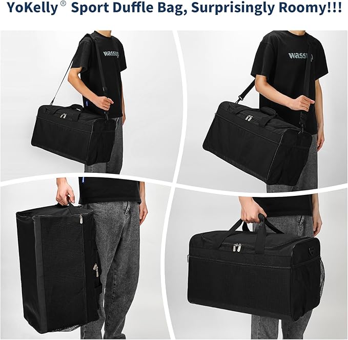 Gym Bag 20 inch Sport Duffle Bag for Men - 40L Weekender Duffel Bag for Travel - Black