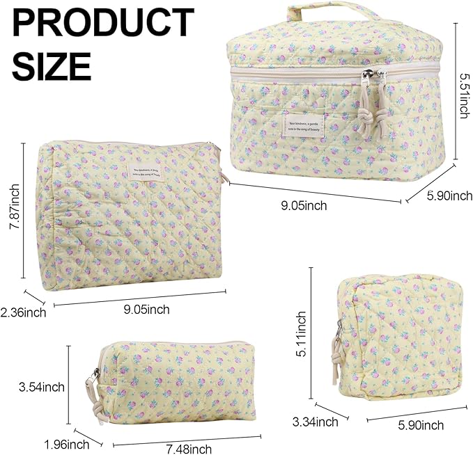 Cute Makeup Bag for Women(2 Pcs), Travel Cosmetic Bags, Quilted Coquette Aesthetic Floral Toiletry Organizer Bag (44 - Purple Rose/4PCS)