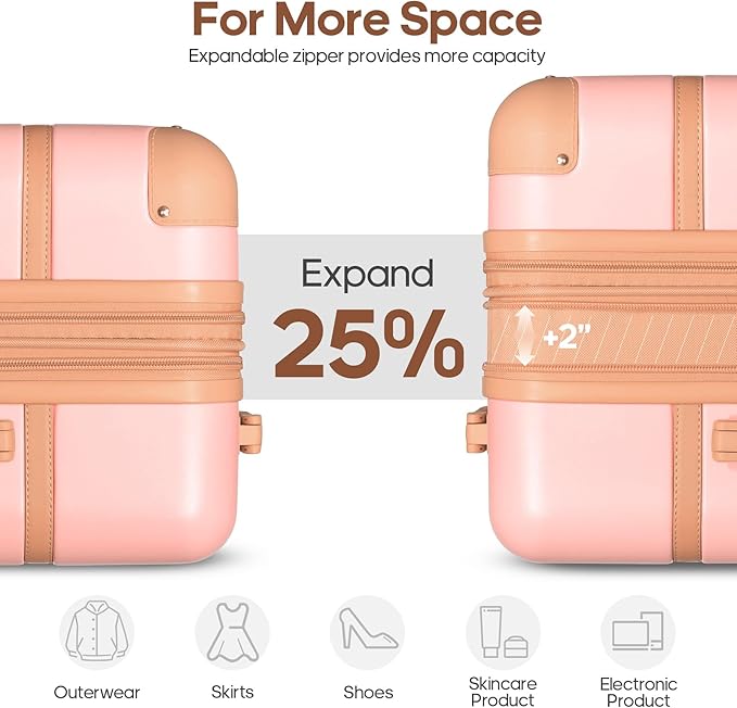 Luggage Sets 3 Piece, Expandable 100% PC Hardshell Suitcase with Spinner Wheels, 20in Suitcase Set with TSA Lock for Women, Carry On Luggage with Travel Backpack (Pink, 20 Inch Set)