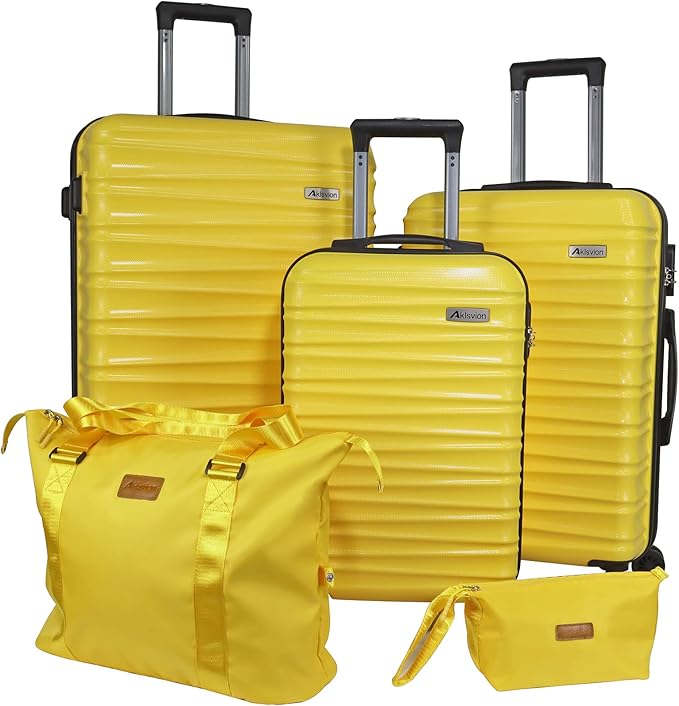 Luggage Sets 3 Piece(20/24/28)-Suitcase Set- Luggage with Wheels-PC + ABS Durable Lightweight Rotating hardshell suitcase 5PCS(Yellow)