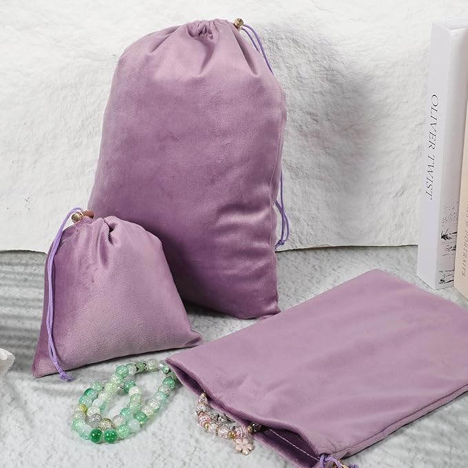 Toy Storage Bags, 6 Pcs Quality Liss Velvet Drawstring Pouch Adjustable Microfiber Toy Organizer Bags Gift Bag Foldable Ditty Bag for Women Men Toys Underwear Sunglasses Cosmetic(Purple 3 Sizes)