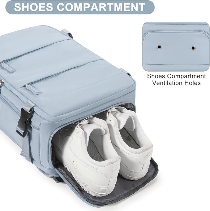 coofay Travel Backpack Carry on Flight Approved Mochila De Viaje Carry on Backpack for Airplanes Spirit Airlines Personal Item Bag 18x14x8 Inches Travel Bag Traveling Backpack for Women Men Grey Blue