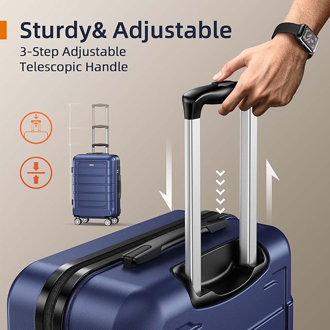 SHOWKOO Luggage Sets 3 Piece Expandable 100% PC Durable Hardshell Suitcase with Wheels TSA Lock Blue