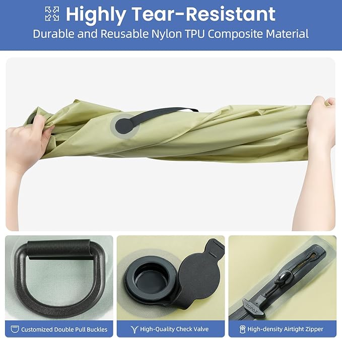 BAGAIL TPU Vacuum Bag for Travel, Reusable Compression Bag with IPX8 Waterproof Zipper, Save Space for Suitcase, Backpack and Carry on (Green, Large, No Pump)