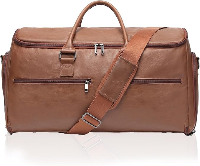 seyfocnia Garment Bag with Shoe Pouch Carry On Convertible Travel Duffel Bag for Men Women, 2 in 1 Hanging Suitcase Suit Business Travel Bag, Brown