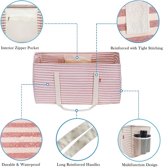 LHZK 2 Pack Extra Large Utility Tote Bag with Metal Wire Frame and the Sides Rinforced, Extra Large Tote Bag with Handle for Pool Beach Laundry Storage (Pink) | 22.5''x10.5''x12''