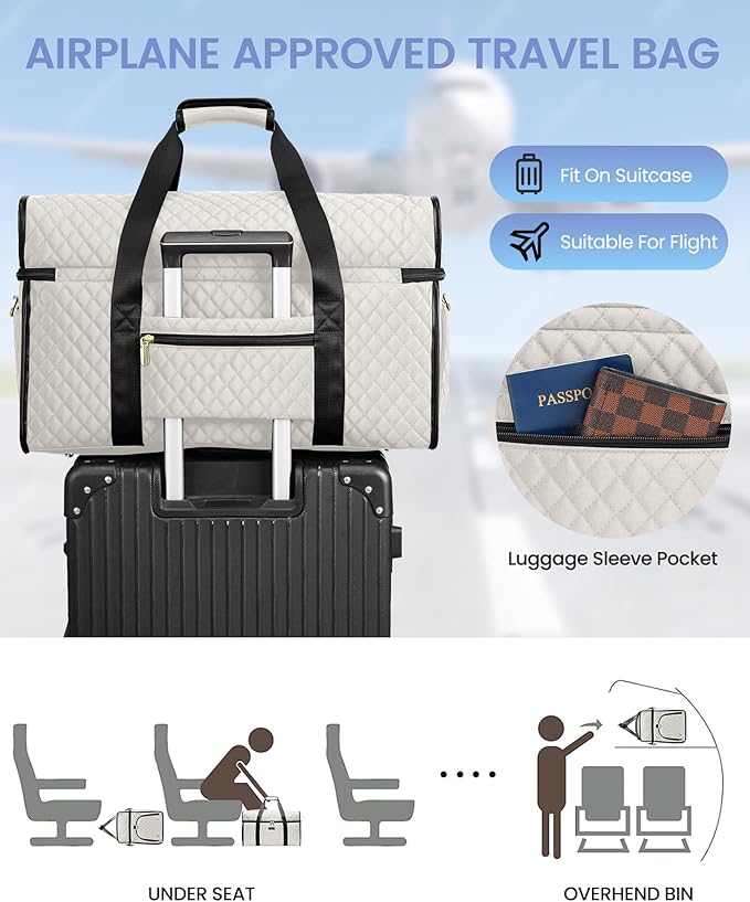Weekender Travel Duffle Bag for Women: Overnight Bags with Shoe Compartment Carry on Bags for Airplanes with Toiletry Bag Weekend Yoga Gym Bag with Wet Pocket Travel Duffel Tote Bag Hospital Bag Beige