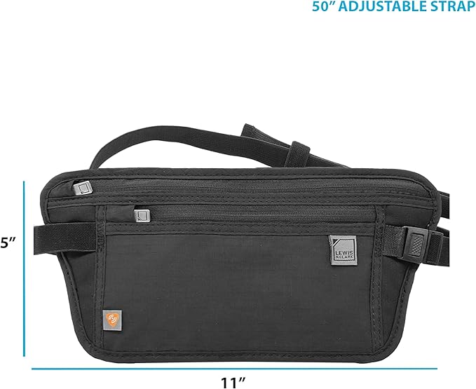 Lewis N. Clark Travel Money Belt Pouch, Slim RFID Blocking Anti Theft Waist Stash Pouches for Cash, Cards and Passport Holder