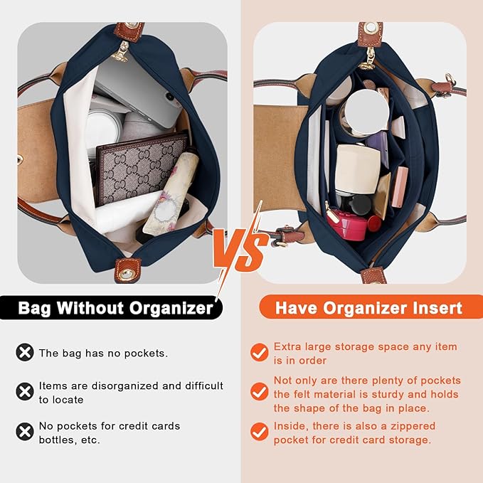 LOUKAYCCI Felt Purse Organizer Insert for Longchamp Le Pliage M Handbag Insert (Dark Blue, Medium)