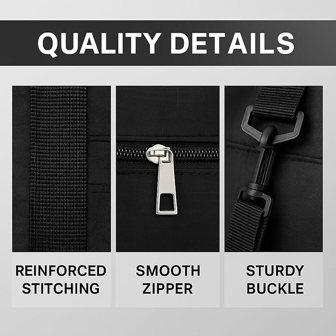 Folding Duffle Bag for Travel – Large Capacity Waterproof Oxford Cloth Weekender Carry On Tote with Crossbody strap, Lightweight Foldable Gym and Overnight Bag (1, Black, Large)