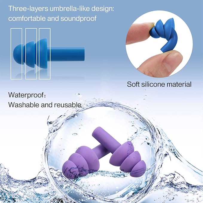 Ear Plugs Silicone Ear Plugs Waterproof Reusable Earplugs Noise Reduction Earplugs for Adults Kids Sleeping Snoring Swimming Travel Concerts, Assorted Color (Bright Colors, 48 Pairs)