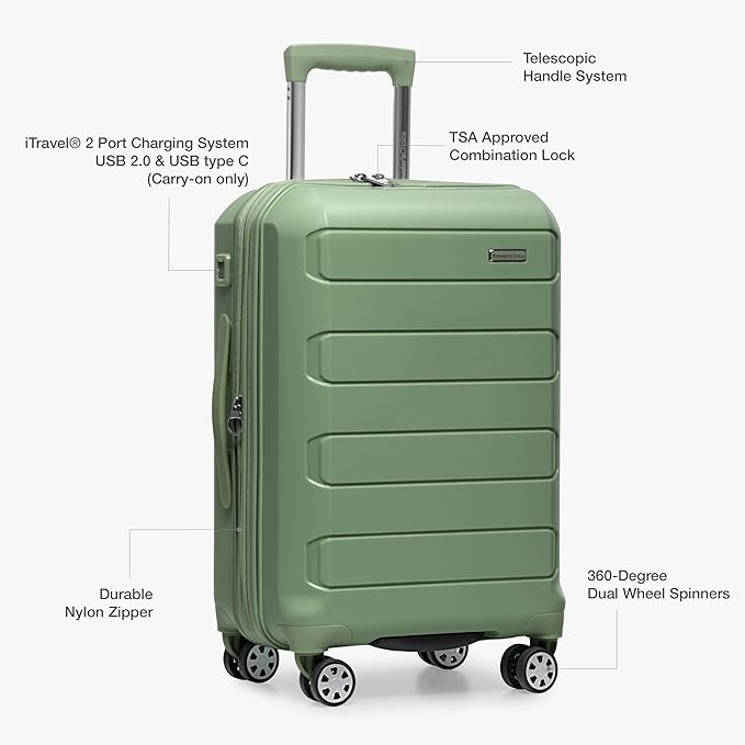 Traveler's Choice Pagosa Hardshell Expandable Luggage with Spinner Wheels, Green, 30-Inch Large