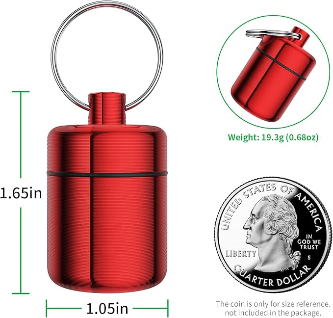 Ear Plug Carrying Case Keychain(2 Pack), Small Waterproof Metal Earplug Case Ear Plug Holder Container Great for Earplugs, Pills Case Pill Box and Jewelry Holder (Grey Red)