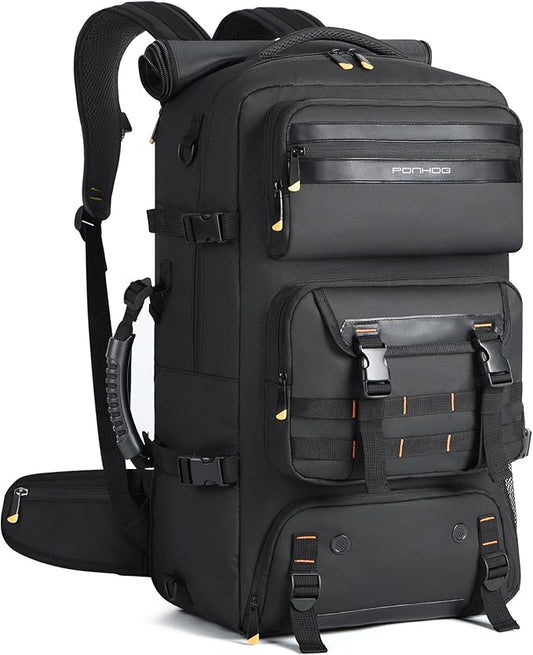 Ponhog Travel Backpack for Men, 50L Carry On Flight Approved Convertible Duffle Bag with Shoe Compartment, 17 inch Laptop Luggage with USB Charging Port for Weekender Hiking, Black