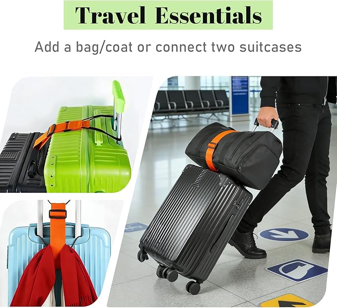 Multi Use Strong Adjustable Luggage Connector Straps for Suitcases,4 Pack Flexible Luggage Accessories Elastic Fastening Bag Strap (Orange-4pcs)