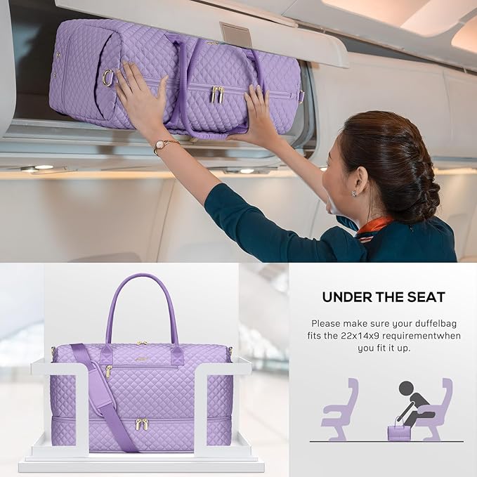 Travel Weekender Duffle Bags for Women - Large Carry On Bag with Shoe Compartment Overnight Bag with Toiletry Bag Duffel Bags with Wet Pocket for Gym Hospital Bags for Labor and Delivery Light Purple