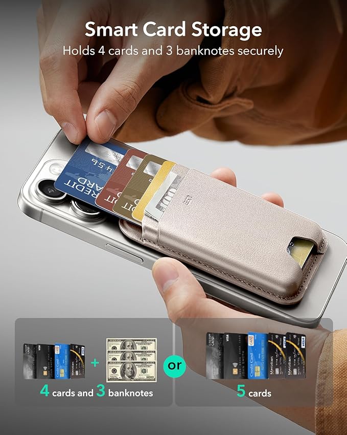 ESR for MagSafe Wallet, 5 Card Holder with RFID Blocking, MagSafe Sticker Included, Slim Magnetic Wallet for iPhone 17e/17/16/15/14/13/12 Series, Selected Samsung Devices, Not for Mini,Desert Titanium