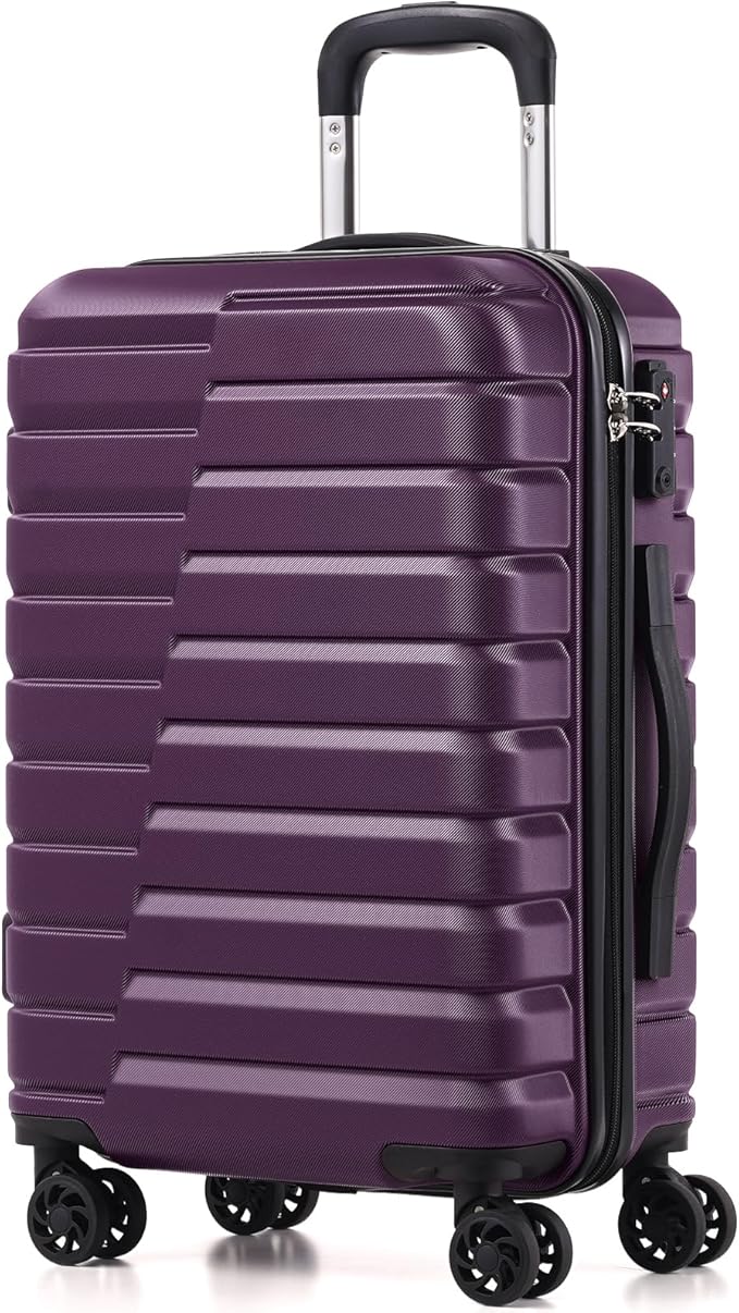 Coolife 20-Inch Small Carry on Hardside PC+ABS Spinner TSA Lock Telescopic Luggage Handle（20in-purple）