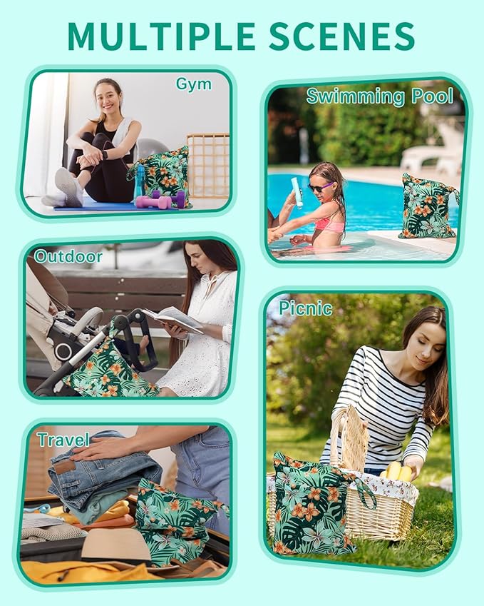 babygoal Wet Bags 3 Pack, Waterproof Travel Dry Bags for Baby Diapers, Beach, Pool, Gym, Swimsuits, Food Storage and Wet Clothes-Hawaii Flower Design