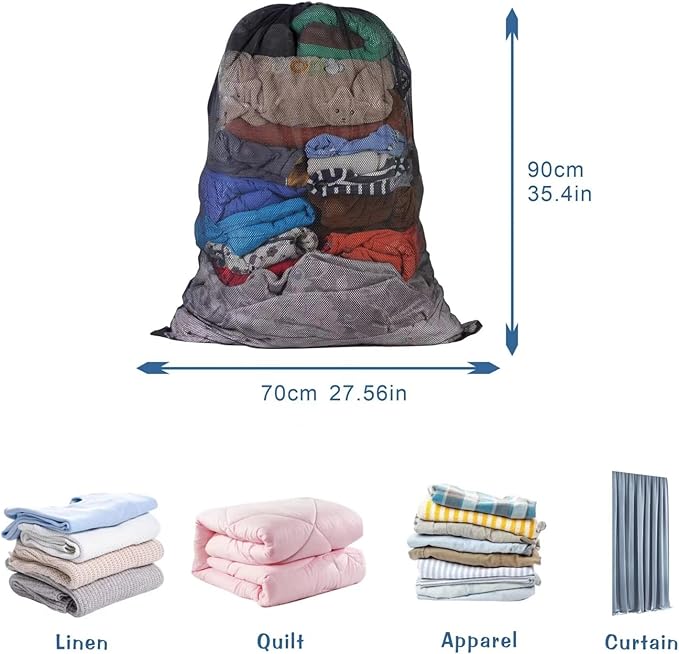 2 Pack Large Mesh Laundry Bag, 27×36inch Black Laundry Hamper Liner, Heavy Duty Mesh Laundry Bags Drawstring Lockable, Machine Washable, for Ball Storage, Travel, Toys, Sports Factories, Dorms