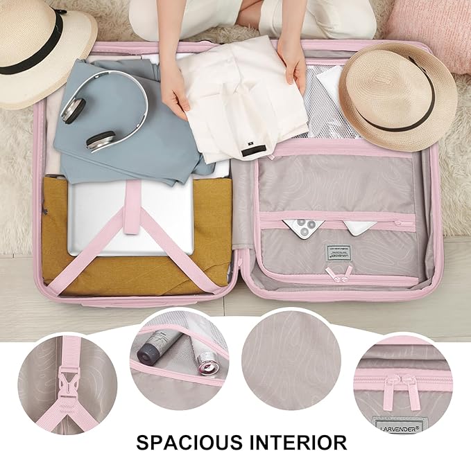 LARVENDER Luggage Sets 3 Piece, Expandable Hardside PP Carry On Luggage Suitcase with 360° Spinner Wheels TSA Lock Suitcase Set for Women Men, Light Pink