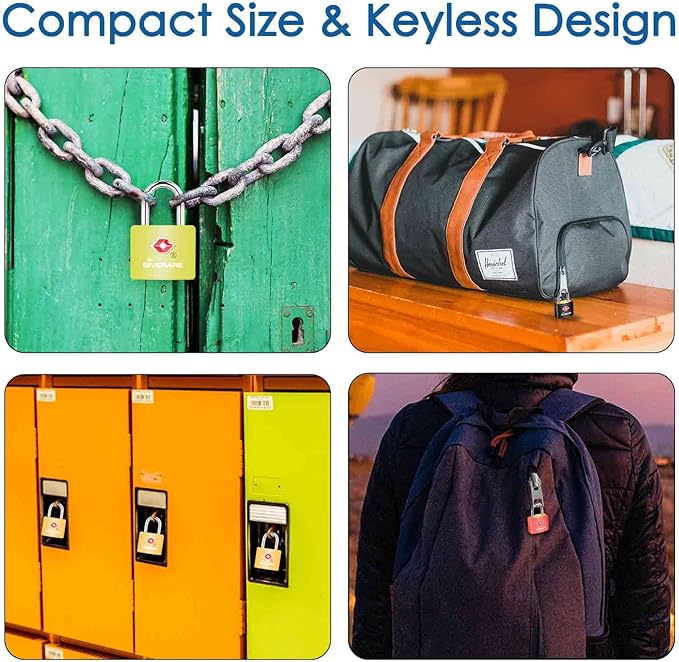 4 Pack TSA Approved Travel Luggage Locks with Keys, Solid Brass Copper Keyed Padlock, ABS Plastic Covered Small Locks for Suitcase, Backpack, Gym Locker, Jewelry Box-by GIVERARE