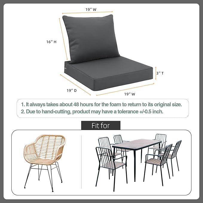 Favoyard Outdoor Seat Cushion Set 19 x 19 Inch Waterproof & Fade Resistant Patio Furniture Cushions with Removable Cover Deep Seat & Back Cushion with Tie Straps for Chair Sofa Couch