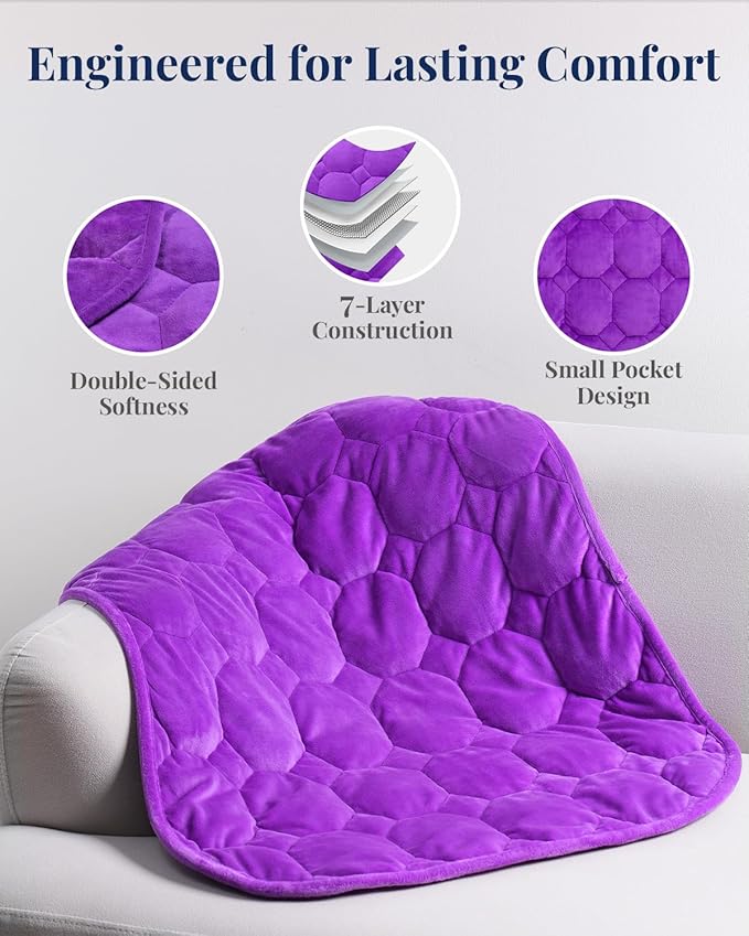 Kivik Small Weighted Blanket for Adult Travel Size, Weighted Lap Blanket 7 lbs, Calming & Relaxing, Unique, 29x24 inches, Purple