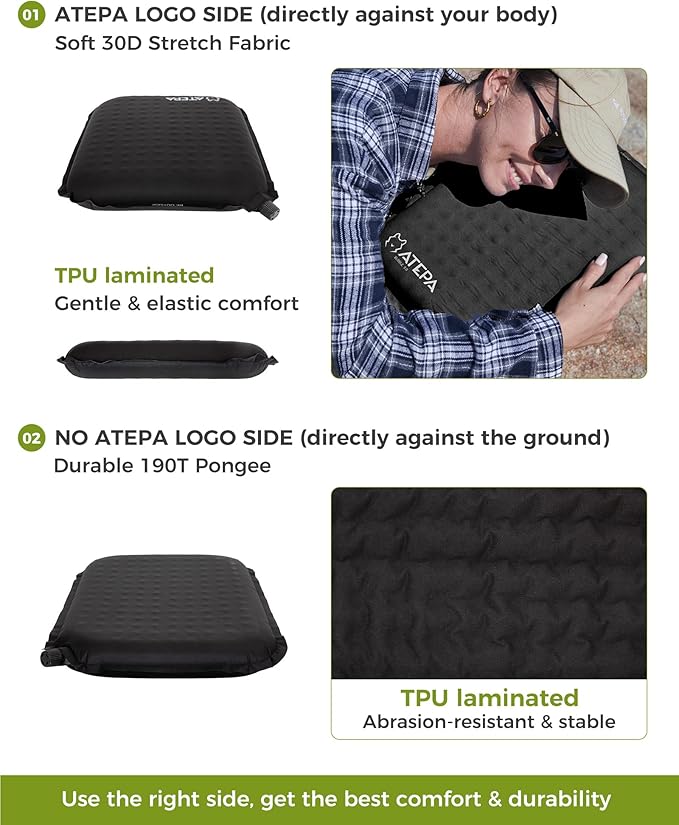 ATEPA Inflatable Seat Cushion, Self-Inflating Portable Stadium Airplane Travel Foam Cushion Pad for Camping, Sports Events, Outdoor