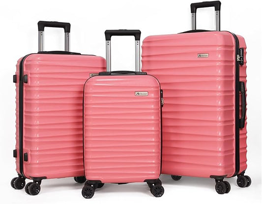 Luggage Sets 3 Piece (20/24/28 Inch) Carry on Suitcase with Wheels PC+ABS Hardside Spinner Travel Luggage - Pink