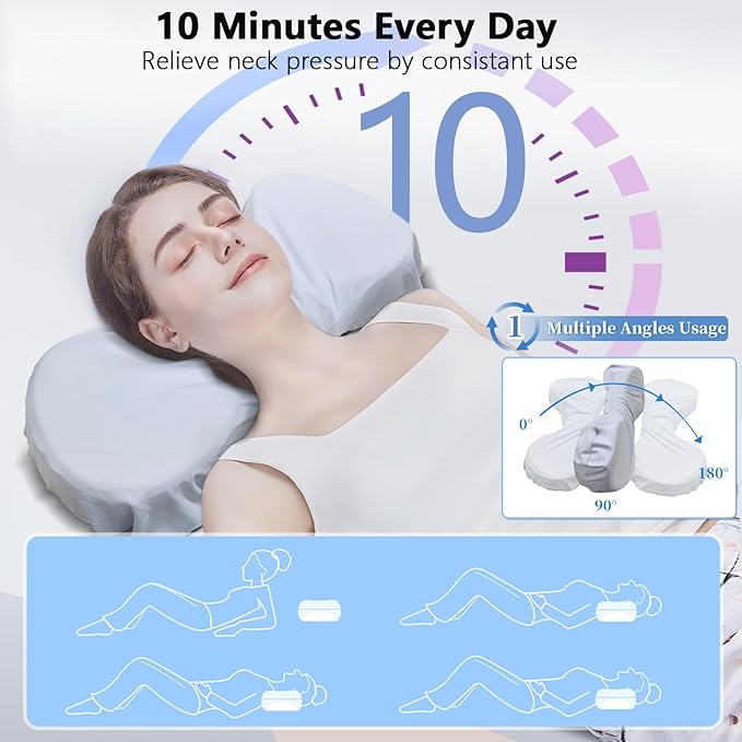 Cervical Neck Pillows for Tension Muscle Relief, Neck Roll Pillow for Side Sleepers, Camping & Travel Neck Support Memory Foam Pillow, Cervical Traction Device with Storage Bag