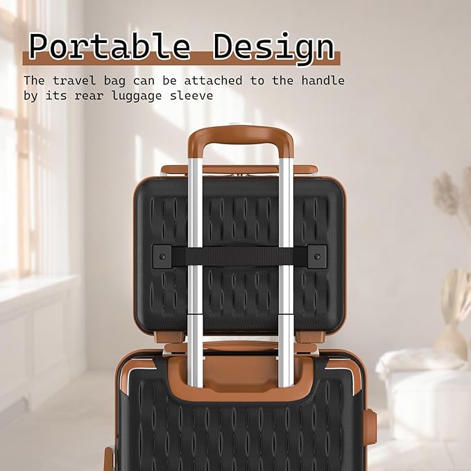 Melalenia Luggage Set 4 Piece Carry On, Hardside Suitcase with TSA Lock and Spinner Wheels, Carry-On Ailline Approved, Black Brown