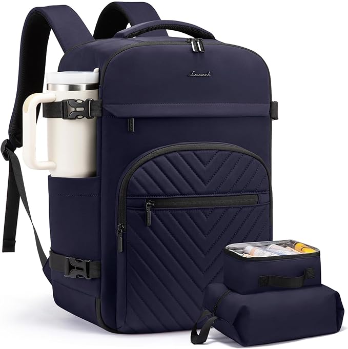 LOVEVOOK 40L Travel Backpack for Women Men, TSA Personal Item Travel Bag Fits 17.3inch Laptop, Waterproof Airline Approved Carry On Luggage With 2 Cubes for Weekender Hiking Business, Navy