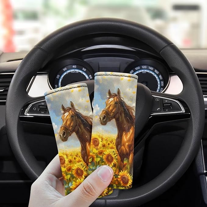 BIGCARJOB Horse Sunflower Luggage Handle Wraps for Suitcase Set of 2 Pcs Cute Luggage Tags Travel Accessories Door Handle Protection Sleeve Covers,Car Grab Handle Wraps