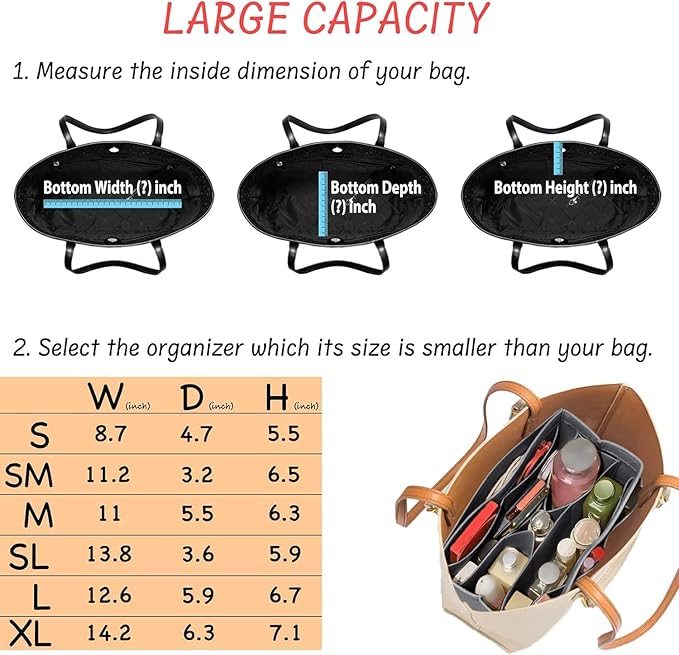 DailyPlus Purse Organizer Insert Felt Bag Organizer Handbag Organizer Insert Bag In Bag Organizer for Tote Purse Bag 14 Pockets Grey X-Large
