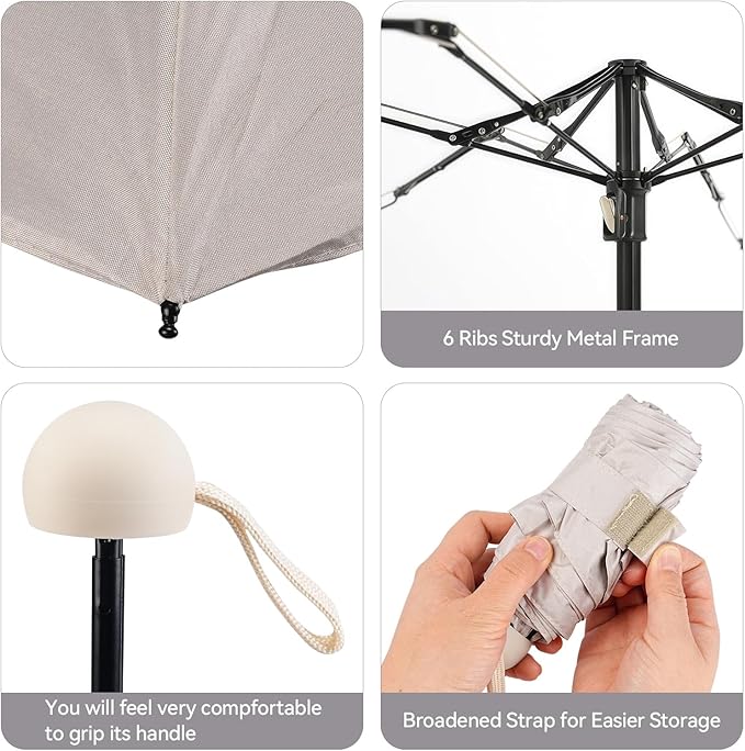 Mini Umbrella for Travel, Compact Folding Umbrella with Case, Lightweight 0.45lb Small Pocket for Backpack and Purse, Rain and Sun Protection - UPF 50+ Windproof Travel Umbrella Compact Mini for Outdoor Use