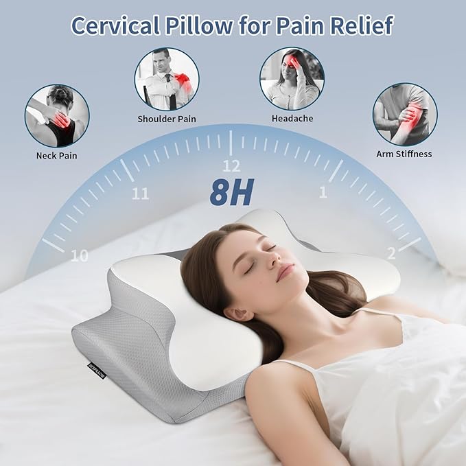 Cervical Neck Pillow for Pain Relief - Ergonomic Side Sleeper Pillow for Neck Support, Cooling Cervical Pillow for Sleeping, Contour Orthopedic Memory Foam Pillows for Back Stomach Sleepers