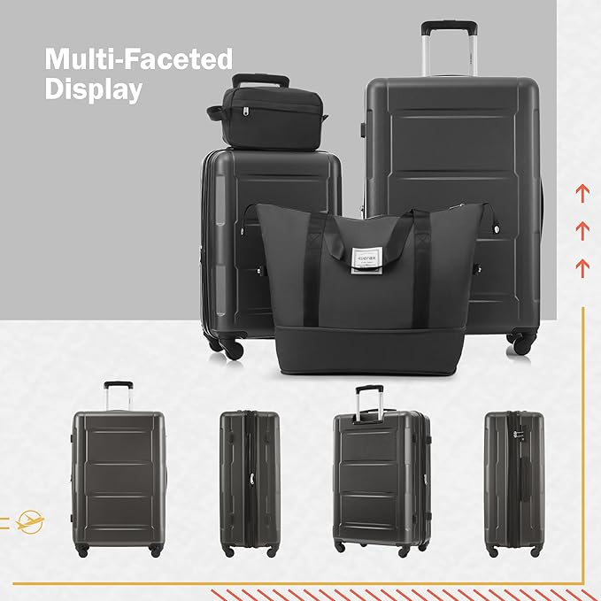 Merax Luggage Sets 2 Piece Suitcase Set, Hardshell 20 IN & 28 IN Suitcase Set with Duffel Bag, Travel Suitcases with Spinner Wheels and TSA Lock(Dark Gray)