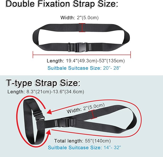 Vigorport Luggage Connector, Straps for Suitcase, Add A Bag Adjustable Attachment Accessories 2" Endless for Connect Your 3 Luggage Together-2 Pack (XXLarge)