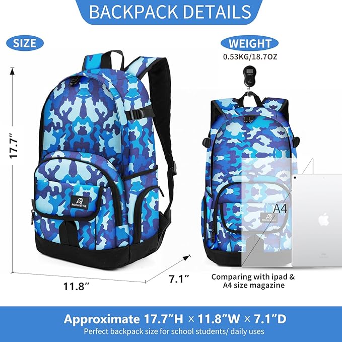 rickyh style School Backpack Travel Bag for Men & Women Lightweight College Back Pack with Laptop Compartmen