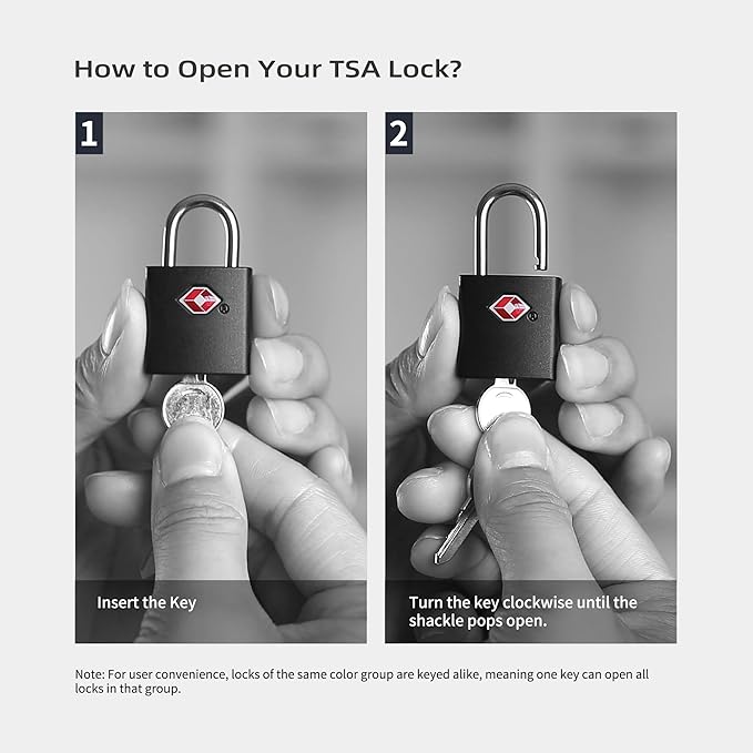 TSA Approved Locks for Luggage 4 Pack, TSA Locks for Luggage Travel Accessories, Small Padlock with Key, Weatherproof Outdoor Use Keyed Mini Padlock for Suitcase, Backpack, Bag, Zipper