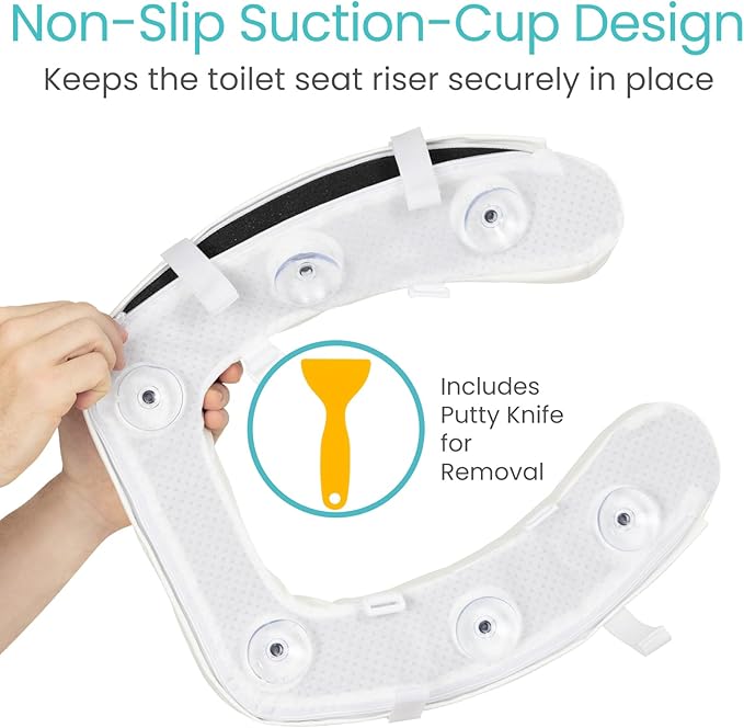 Vive Toilet Seat Riser Cushion for Seniors - Universal Fit - Raised Toilet Seat with High-Density Foam for Elongated & Standard - Firm Handle, Cushioned & Padded - Elevated Medical Handicap Lifter