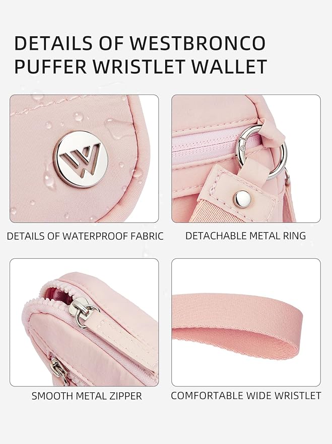 WESTBRONCO Wristlet Wallets for Women – RFID Blocking Quilted Nylon Phone Wallet, Card Holder Purse for Travel & Everyday Use