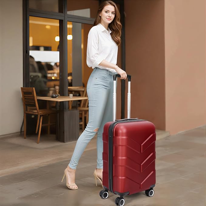 Luggage Sets 3 Piece with Spinner Wheel, Hardside Suitcase Set with TSA Lock, Expandable Lightweight Travel Luggage for Women, Burgundy